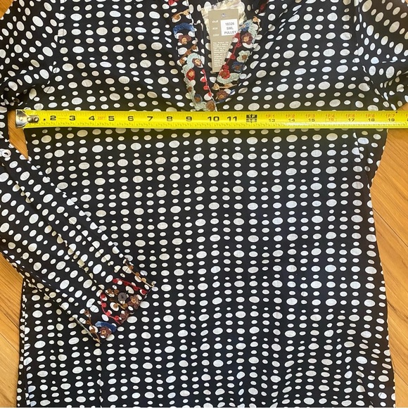 NWT ANU tunic size small Embroidered floral Cotton tunic Black white dots - Picture 11 of 12